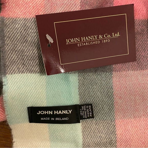John Hanly & Co Blue Pink Plaid Scarf Irish Merino Wool - Picture 2 of 4